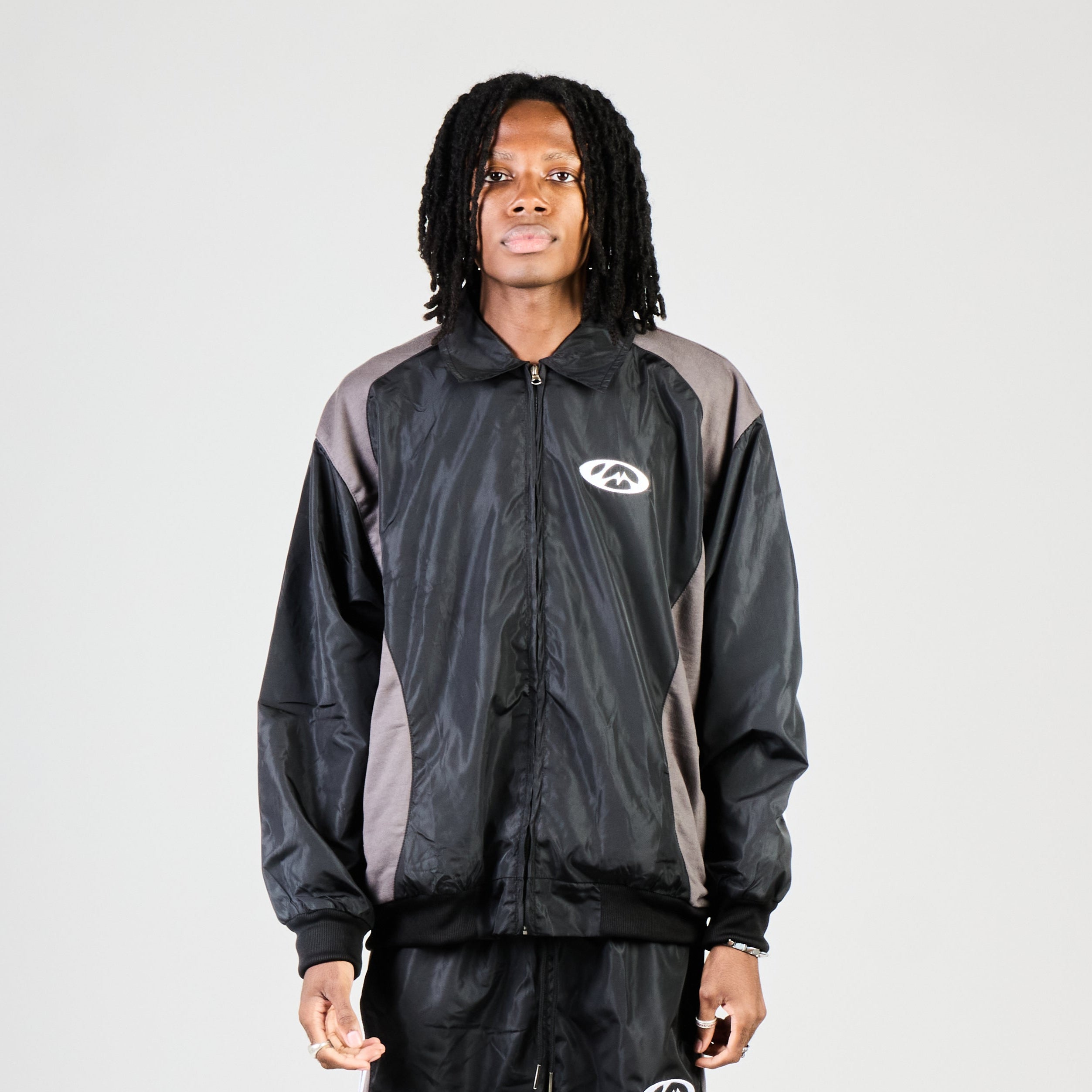 Molino black track jacket styled full outfit
